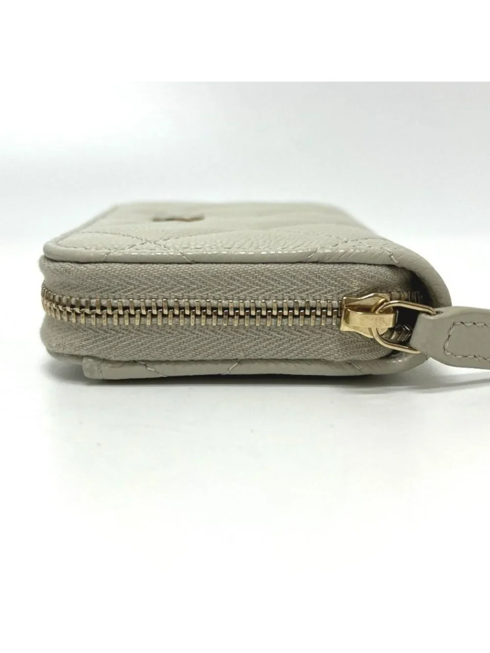 Chanel Coin Case CC Logo Quilted Caviar Leather Gray